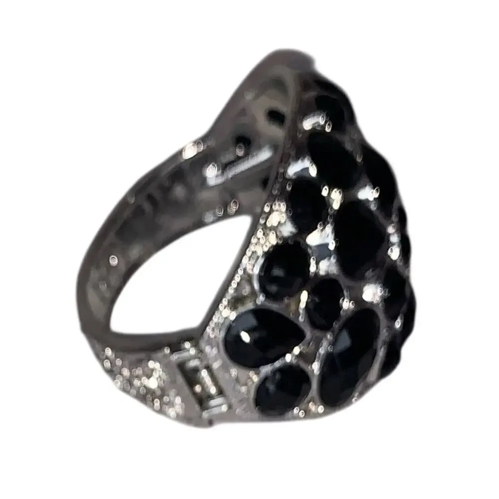 Black Rhinestone Statement Cuff‎ Bracelet Silver Hinged Wide Glam
